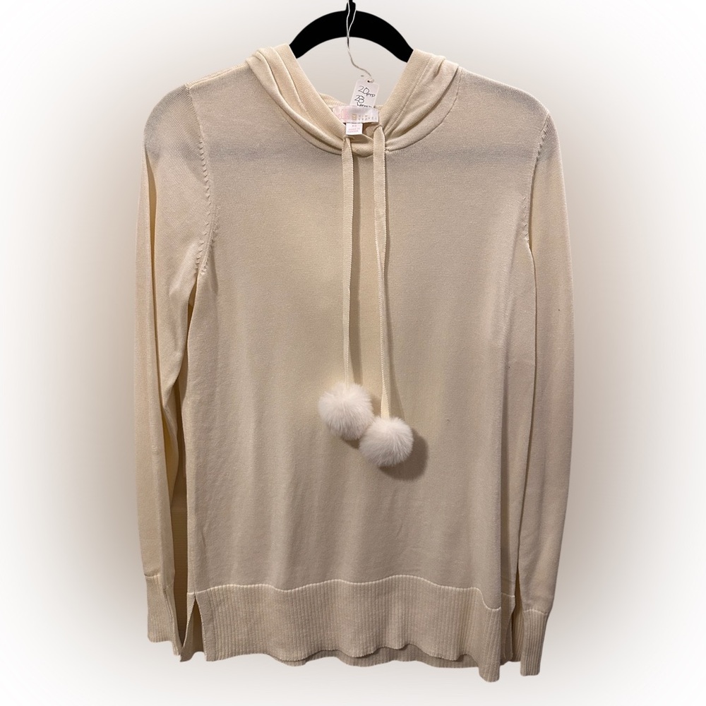 Hooded Sweater with Pom Poms. NWOT